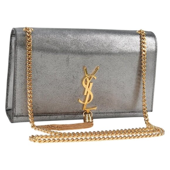 SAINT LAURENT Classic Kate Shoulder Bag Leather Gold Silver Auth - Picture 1 of 15